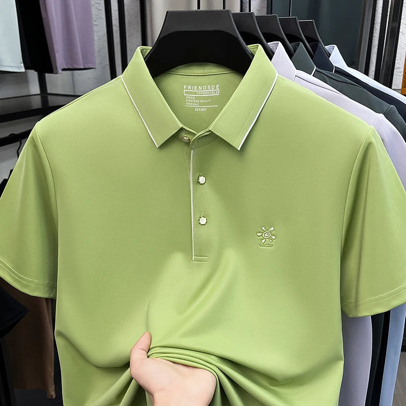High-End Men Short-Sleeved Polo Shirt Lapel Button Letter Print Outdoor Sports Summer New T-Shirt Golf Business Casual Men'sWear
