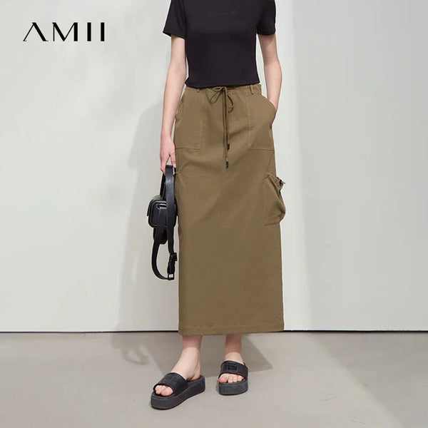 សំពត់សម្លៀកបំពាក់នារី Amii Minimalist ឆ្នាំ ២០២៦ រដូវស្លឹកឈើជ្រុះថ្មីធម្មតារលុងមានហោប៉ៅច្រើនខ្សែចងចង្កេះយឺតវែង 12522020