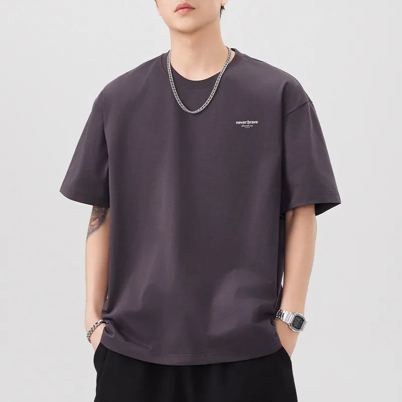 DUKEEN Men's Minimalist Print T-Shirt Summer 2026 Oversized Breathable Crew Neck Tee Casual Korea Style Short Sleeve Top
