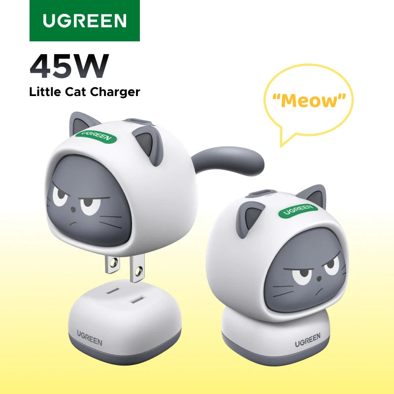 【US Plug-Cat Design】UGREEN 45W GaN Charger PD3.0 USB C Fast Charger For iPhone 18 17 Pro Max Samsung S26 iPad Tablet Macbook Air