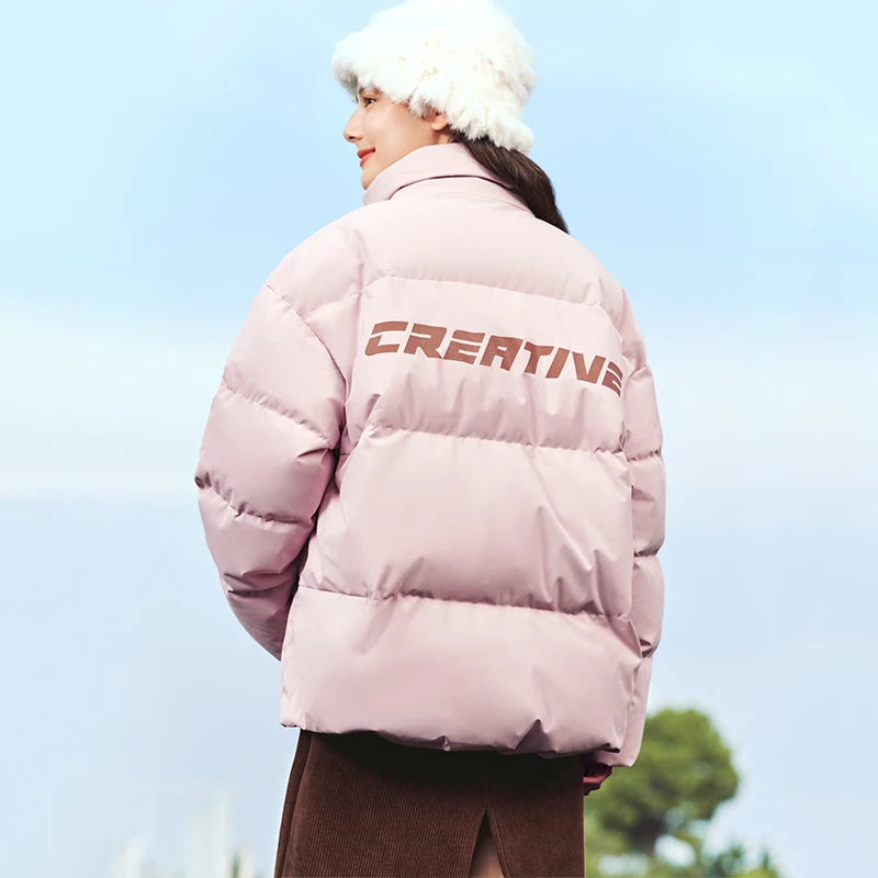 Semir Men Puffer Thick Down Colorblock Textured Print Stand Collar Loose Fit 2026 Urban Casual Warm Couple Style Outerwear