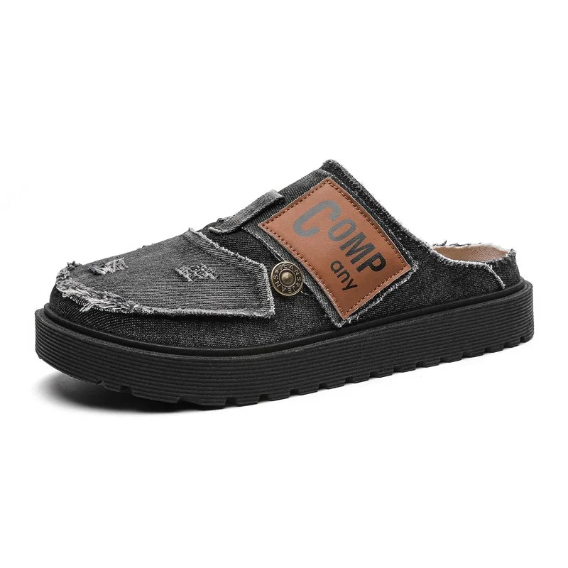 Men's Mules cowboy casual shoes four seasons breathable lightweight soft-sole non-slip comfortable outdoor walking semi slippers