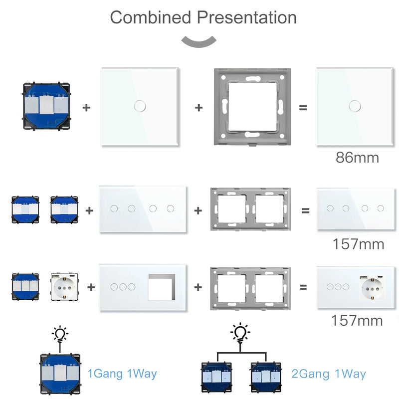 BSEED Zigbee Touch Switch Function Part Glass Panel Only Smart Dimmer Curtain Switch DIY Part Zigbee Socket Parts With Neutral