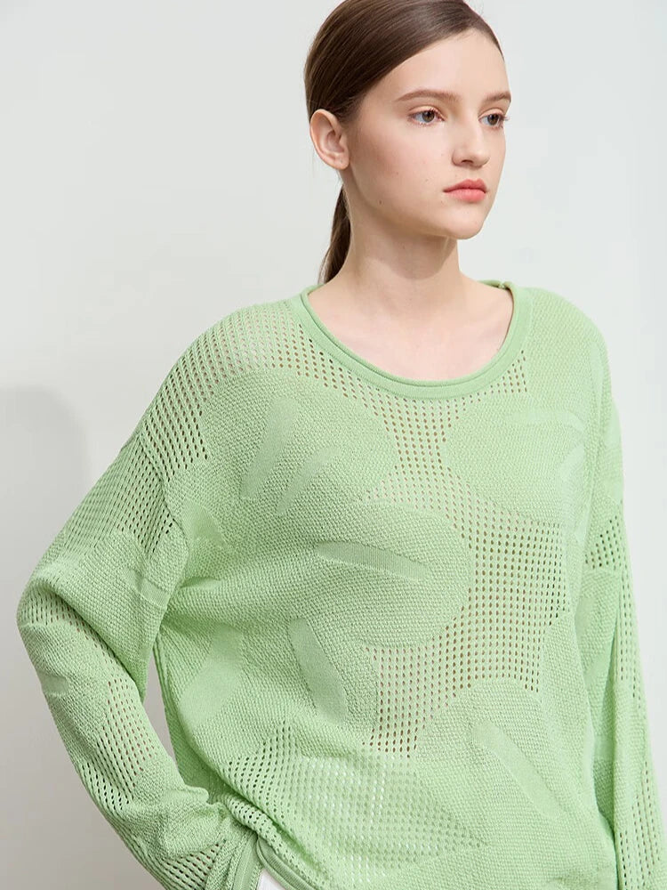 Amii 2026 Minimalist Autumn Round Neck Shoulder Sleeves Hollow Knitted Sweater Hole Picking Jacquard Craft Loose Top 12541142