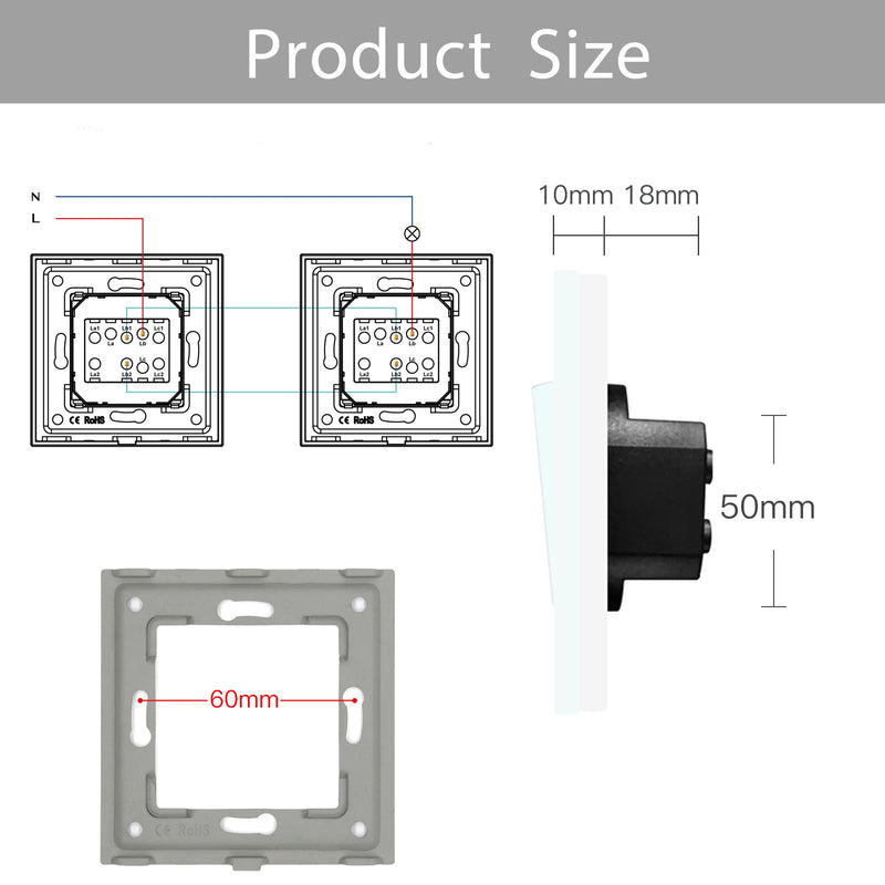 BSEED  Mechanical Light Switch Wall Power Switch On Off Switch Button Lamp Switch 1/2/3Gang 2Way With Glass Frame Home Switch