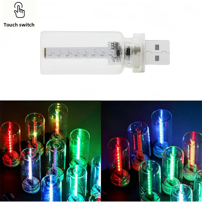 USB Car Interior LED Ambient Light Touch Control Mood Lamp with 7 Color Modes Dimmable LED Night Lights for Car Camping Party