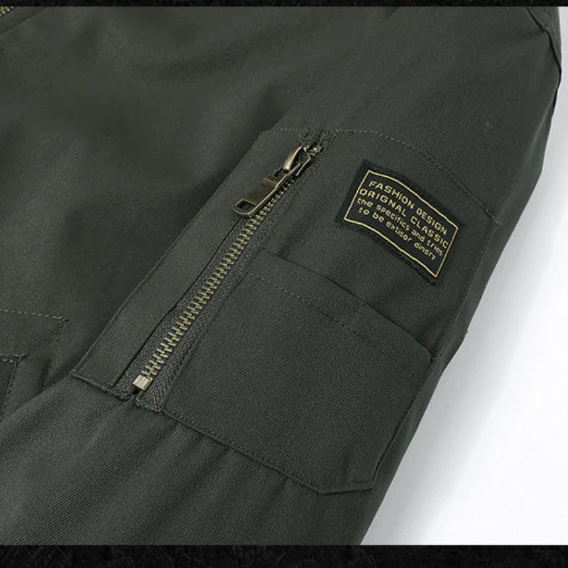 Men's Winter Fleece-Lined Bomber Jacket, Heavy Duty Cotton Military Style with Multiple Pockets, Ideal for Casual Daily Wear