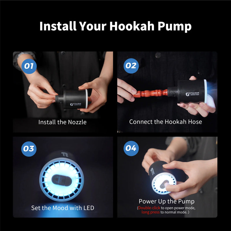 FLEXTAIL Electric Hookah Pump Kit with 1300 mAh Rechargeable Battery Led Light Mini Portable Charcoal Starter Warm Up Set