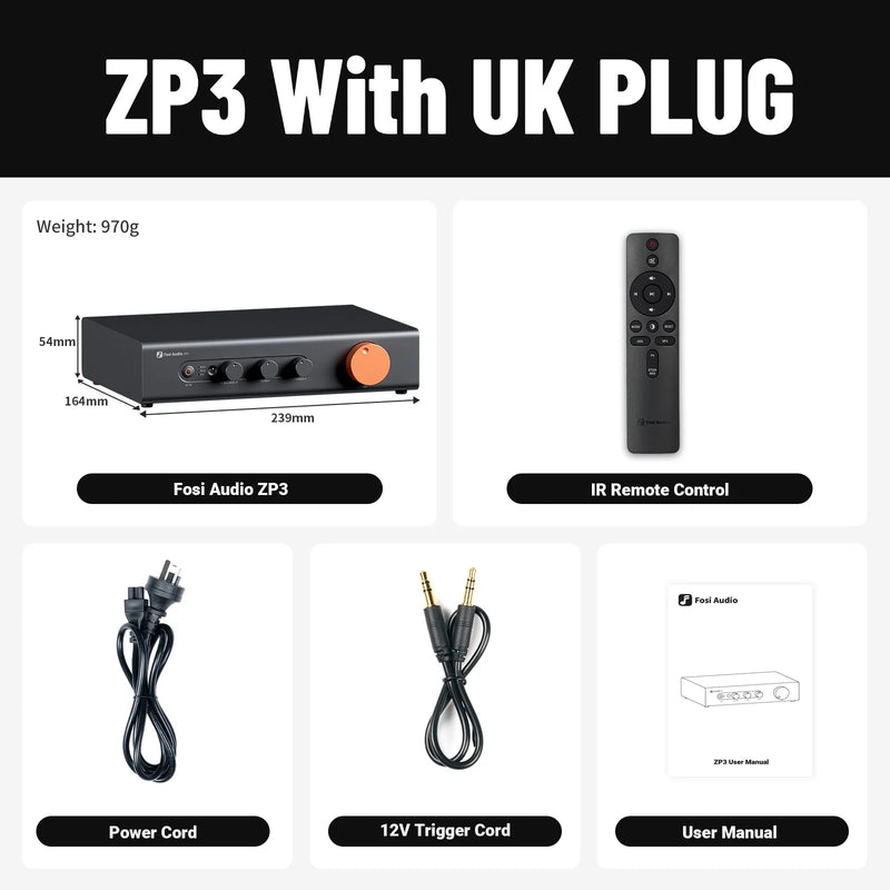 ឧបករណ៍បំពងសម្លេងជាមុន Fosi Audio ZP3 ជាមួយឧបករណ៍បំពងសម្លេងជាមុន HiFi XLR/RCA/SUB OUT 3-in/3-out ជាមួយនឹងការគ្រប់គ្រងសម្លេង HPF High Pass Filter