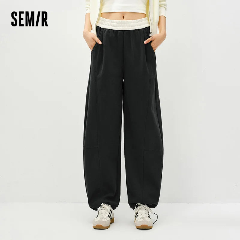 Semir Fleece Pants Women 2026 Spring Color Block Banana Wide Leg Split Design Casual Comfortable Stylish Sweatpants