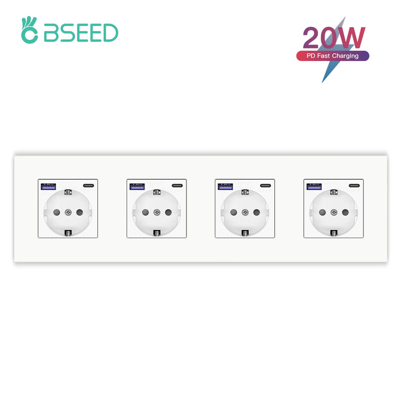 BSEED M1 Series EU Wall Socket USB Type-C Port Outlets Double Plastic Frame Sockets Triple Power Plugs Kids Protection 16A