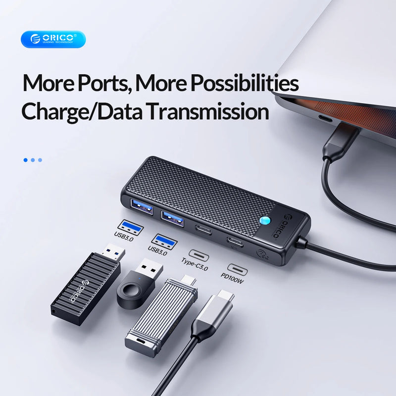 ORICO USB 3.0 HUB Adapter Port Extender PD100W Charging Port 5Gbps High-Speed Transmission hub