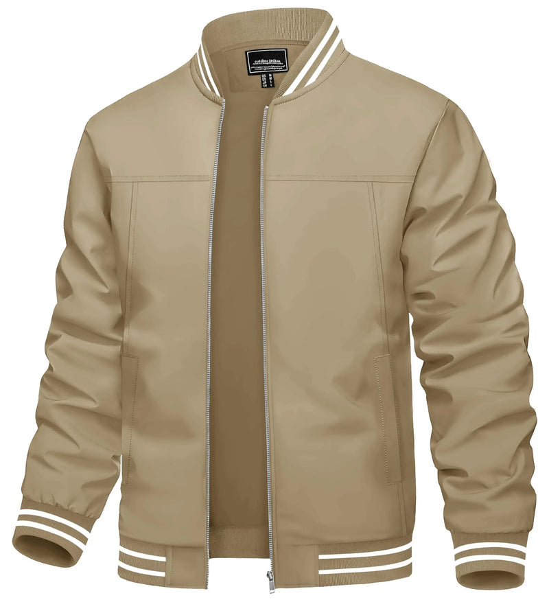 TACVASEN Spring Autumn Casual Jacket Mens Lightweight Full Zip Bomer Jacket Waterproof Outdoor Jacket Baseball Male Windbreaker