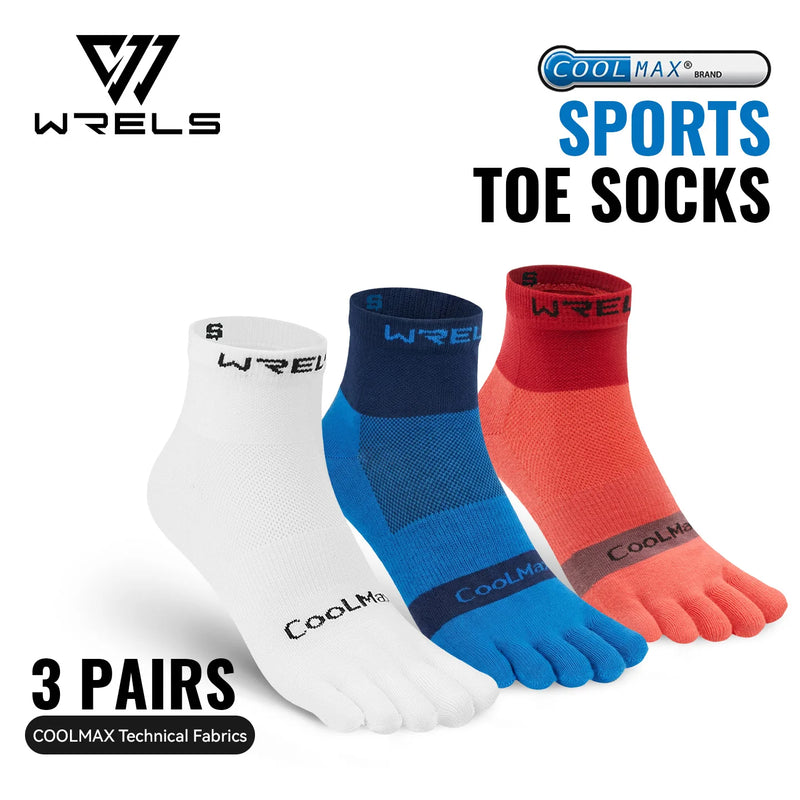 WRELS 1/2/3pairs COOLMAX Five Finger Socks Athletic Running Breathable Compression Comfortable Hiking Toe Socks for Men Women