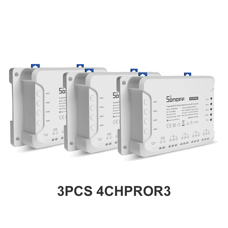 SONOFF-WiFi Smart Switch Module, Voice Control, Interlock Inching Mode via eWeLink App, Support Alexa and Google, 4CHR3/4CHPROR3