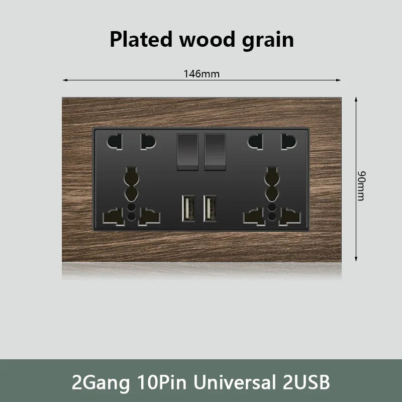 Retro Wood grain Wall Light Switch,18W Fast Type C Wall 220V Power Outlet plug,EU FR European Electrical socket with USB Charger