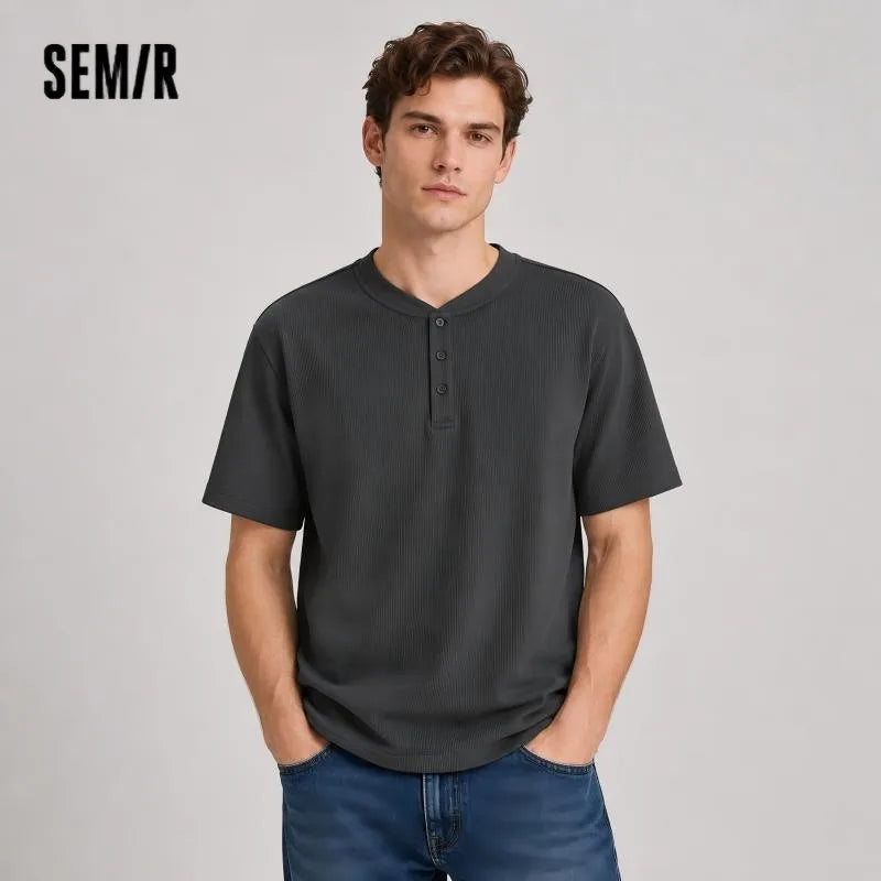 Semir Men Tshirt Henry Neck Half Placket Cool Feeling Breathable Solid Knit 2026 Summer Casual Top
