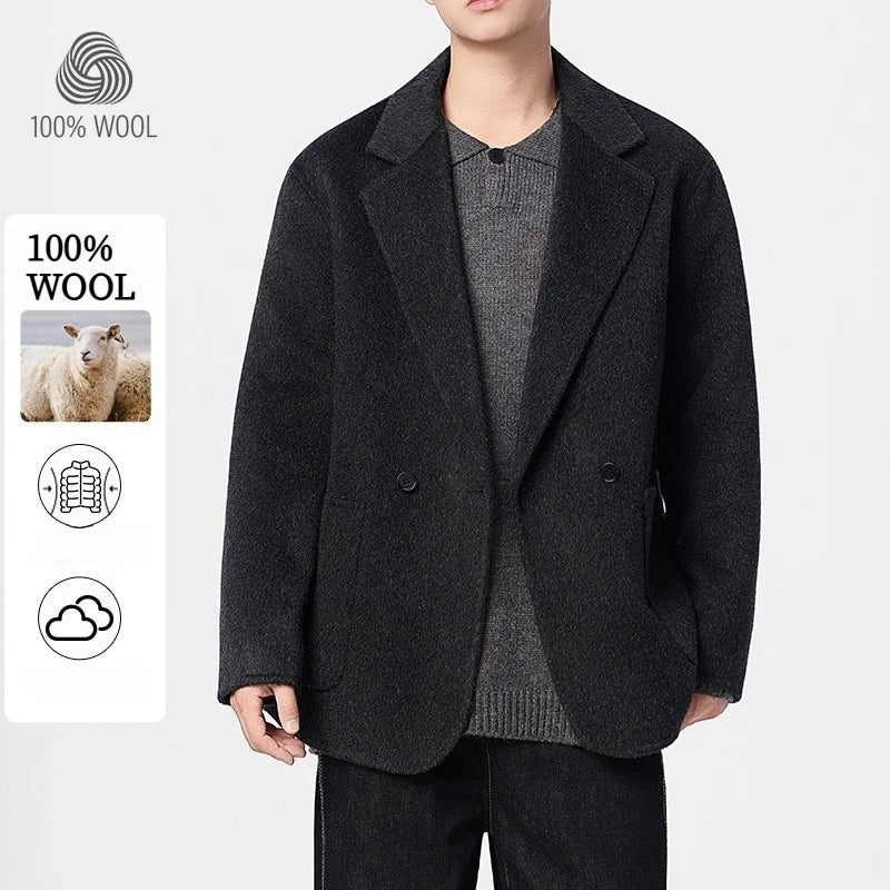 100% Wool Double-Faced Men's Coat, Mid-Length, Loose Fit, Casual Wide Style Woolen Overcoat Plus Size Coat and Jacket