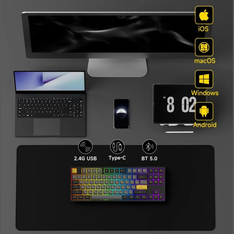 5087B Plus Wireless Mechanical Keyboard Russian Keycaps ASA Profile 80% TKL Hot-swappable RGB Office Gaming Customized Keyboard