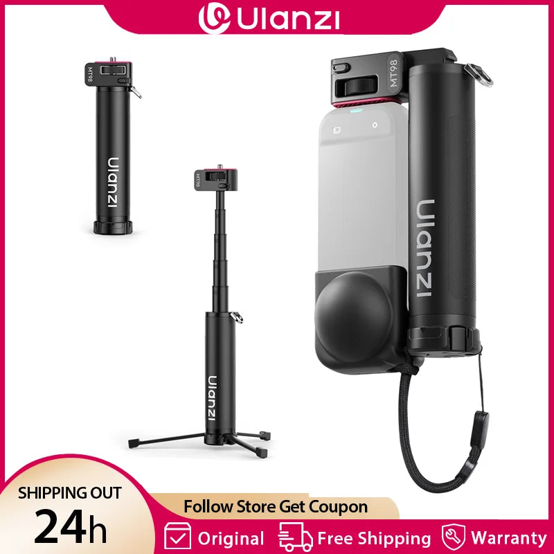 Ulanzi MT98 ដំបងថតរូប Selfie ដែលអាចបត់បាន ជើងកាមេរ៉ាចល័ត សម្រាប់ DJI សម្រាប់កាមេរ៉ា Insta 360 Action Camera អាចលៃតម្រូវបាន 180° ជាមួយវីស 1/4" Vlog Live