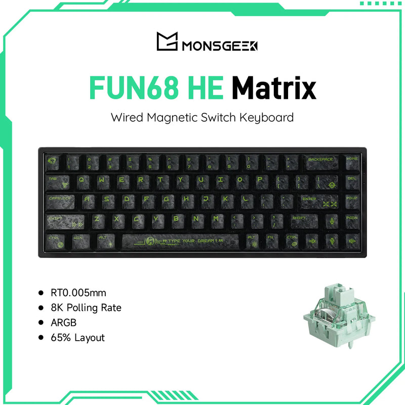 Akko MonsGeek FUN68 HE Keyboard 65% Magnetic Switch Rapid Trigger 0.005mm 8000Hz ARGB Type-C Wired Gaming Gamer Custom Keyboard