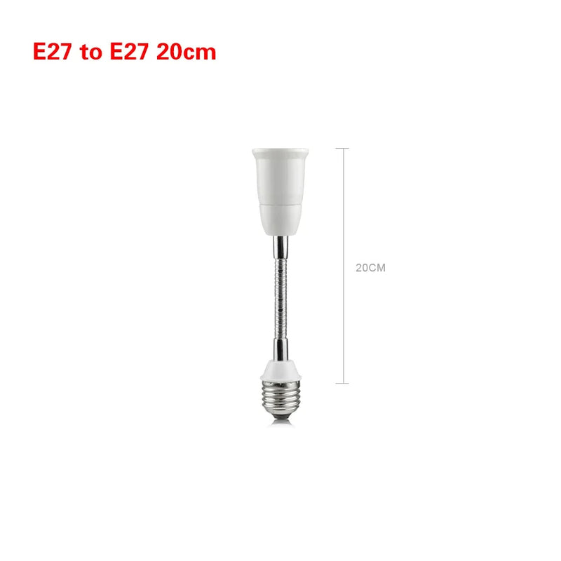 ឧបករណ៍ភ្ជាប់ចង្កៀង LED ទំហំ 20 សង់ទីម៉ែត្រ 30 សង់ទីម៉ែត្រ E26/E27 អាចបត់បែនបាន E26 ទៅ E27 ឧបករណ៍ភ្ជាប់ចង្កៀងសម្រាប់ប្តូរចង្កៀង LED