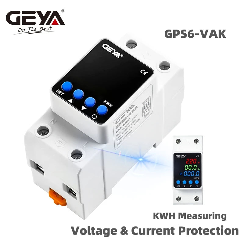 GEYA Din Rail Adjustable Over Voltage Under Voltage Protection Device 40A 63A 80A 220VAC Digital Display Voltage Protector