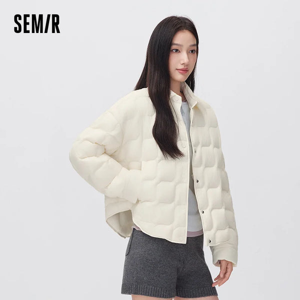 អាវក្រៅ Semir សម្រាប់នារី កអាវបត់ចុះក្រោម ការពារទឹក ទម្ងន់ស្រាល ៩០ ភាគរយ អាវក្រៅរលុង ស្លៀកប្រចាំថ្ងៃរដូវរងាថ្មី ឆ្នាំ២០២៦