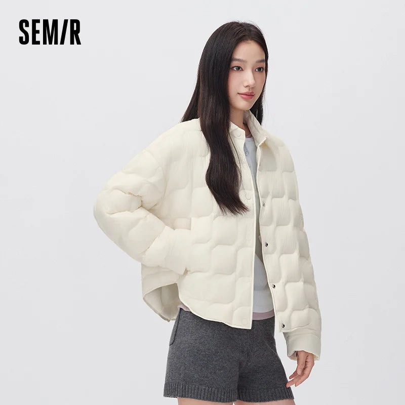 អាវក្រៅ Semir សម្រាប់នារី កអាវបត់ចុះក្រោម ការពារទឹក ទម្ងន់ស្រាល ៩០ ភាគរយ អាវក្រៅរលុង ស្លៀកប្រចាំថ្ងៃរដូវរងាថ្មី ឆ្នាំ២០២៦