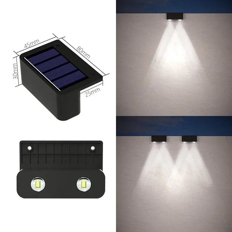 ភ្លើង LED ដើរដោយថាមពលព្រះអាទិត្យ 1/4 ដុំ ភ្លើងរានហាលខាងក្រៅ IP65 ចង្កៀងជញ្ជាំងការពារទឹកសម្រាប់ផ្ទះ ទីធ្លា ជណ្តើរ របង អាងហែលទឹក សួនច្បារ តុបតែងភ្លើងបំភ្លឺ