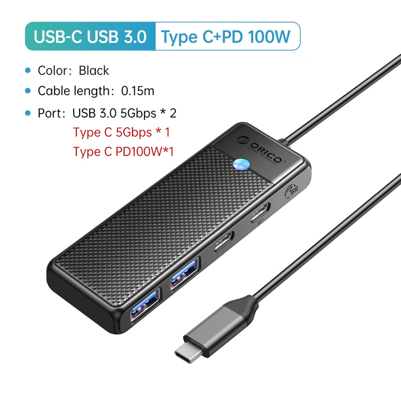 ORICO USB 3.0 HUB Adapter Port Extender PD100W Charging Port 5Gbps High-Speed Transmission hub