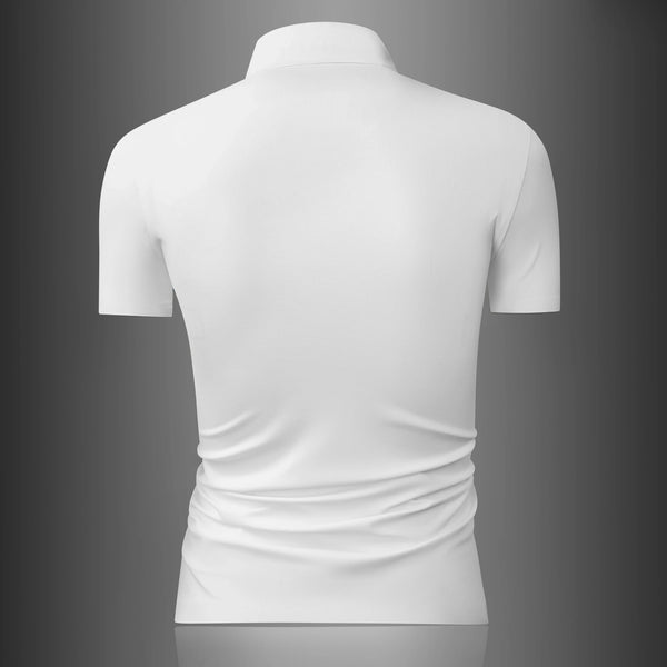 Men's Ice Silk Seamless Polo Shirt Military Green Breathable Cool Feeling Short Sleeve, No-Sew Stretch Business Casual Top