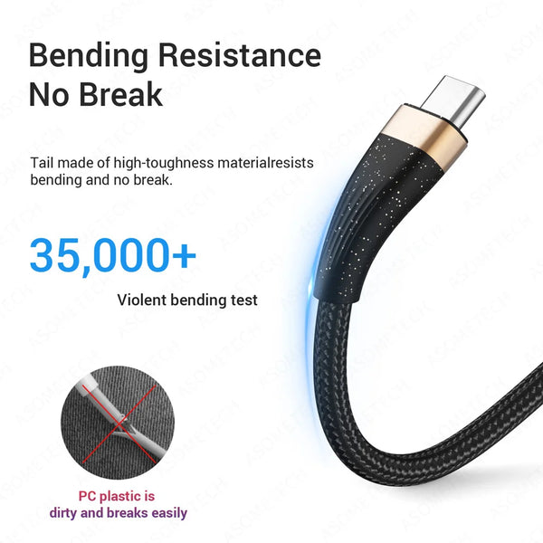 ខ្សែសាក USB 6A សម្រាប់ទូរស័ព្ទ ខ្សែ Type C ខ្សែសាក USB A ទៅ Type C សម្រាប់ Xiaomi Samsung MacBook ខ្សែសាកទិន្នន័យលឿន