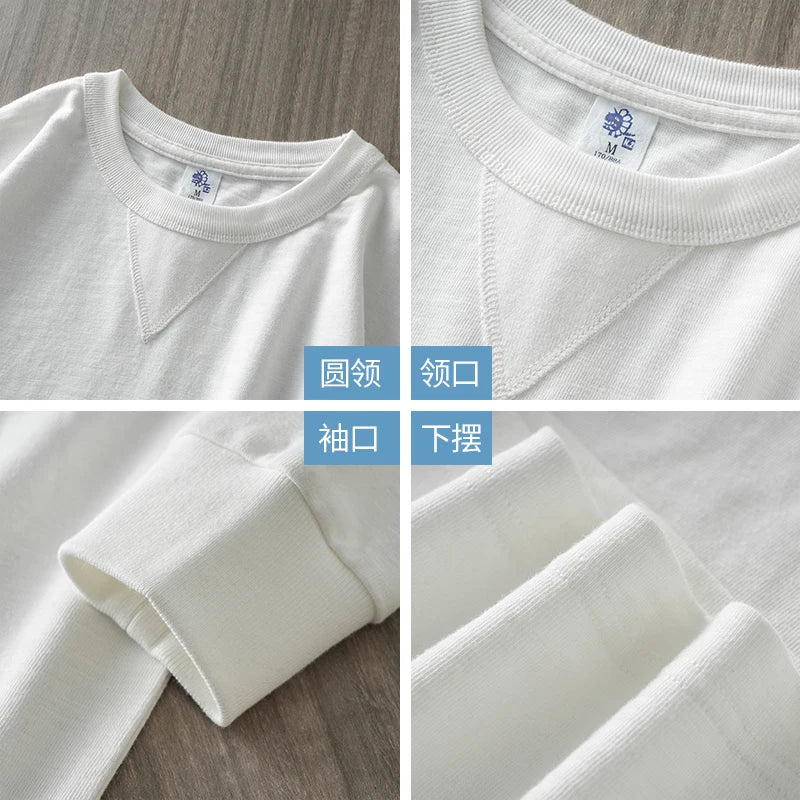 DUKEEN 320Gsm Pure Cotton Men Long-Sleeve T Shirts Spring and Autumn Heavyweight Casual Oversize Tops Solid Color Men's Clothing
