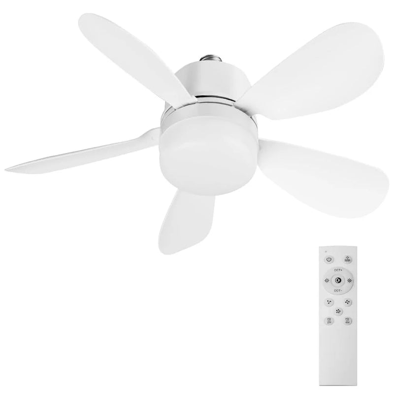 កង្ហារពិដាន LED ជាមួយភ្លើង E27 វីសក្នុង ភ្លើងកង្ហារពិដានជាមួយឧបករណ៍បញ្ជាពីចម្ងាយ អាចបន្ថយពន្លឺបាន 5 ដាវសម្រាប់តុបតែងបន្ទប់ទទួលភ្ញៀវ