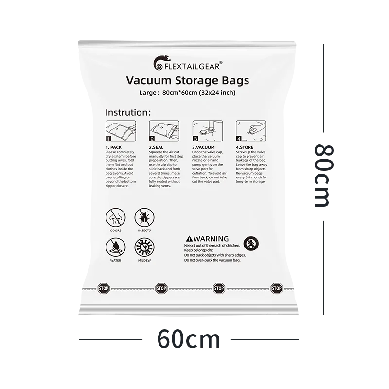 FLEXTAIL Vacuum Bag Set – 4pcs Durable Space-Saving Bags for Clothes and Bedding (Pump Required) – Ideal for Travel and Home