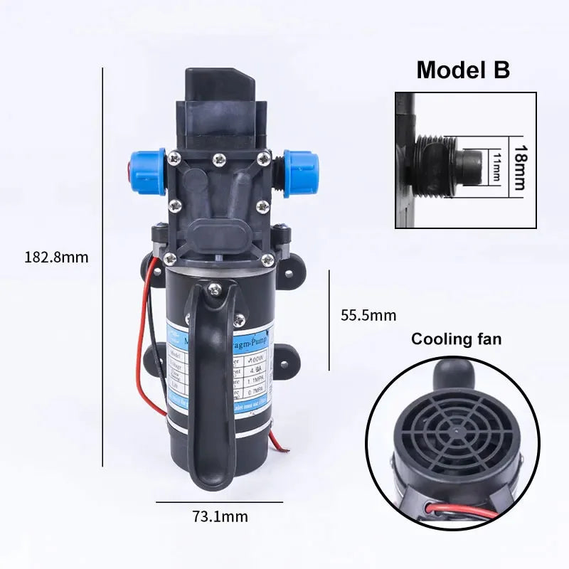 DIVEDEER 100W High Pressure Electric Diaphragm Self-priming Pump Sprayer with DC Pressure & Reflux Switch, 8L/Min Flow Rate