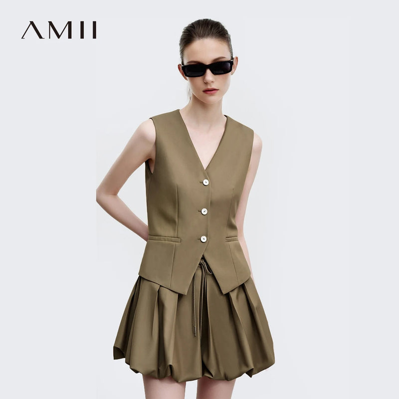 អាវកាក់ស្ត្រី Amii ឆ្នាំ ២០២៦ រដូវស្លឹកឈើជ្រុះថ្មី អាវកាក់ក V ចង្កេះកាត់ដេរ អាវខ្លីដៃខ្លីសម្រាប់ស្ត្រី 12641036