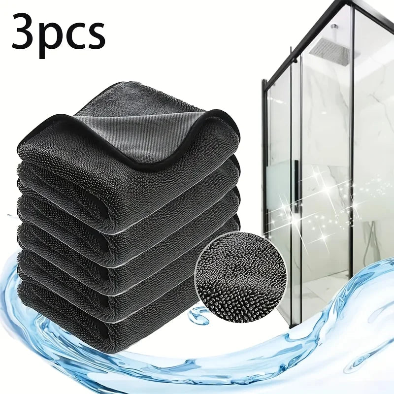 3pcs Streak-Free Ultra-Soft Magic Microfiber Cloths, Perfect for Motorcycle, Car, Glasses, Kitchen. Washable & Long-Lasting.