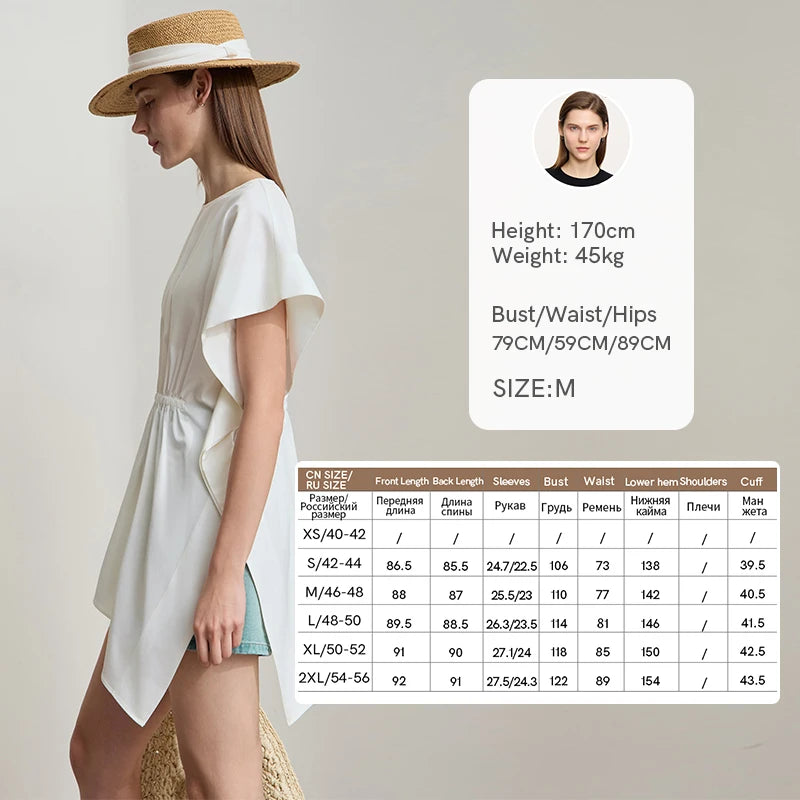 AMII Minimalist Summer T-shirts Women 2026 New Round Neck Short Sleeve Solid Loose Shirt Female Fashion Irregular Tops 12542097