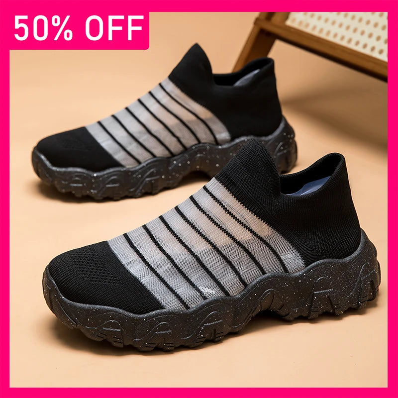 Unisex Sports Shoes Summer Lightweight Thick Soled Cushioned Breathe Mesh Without Straps Casual Versatile Outdoor Walking Shoes