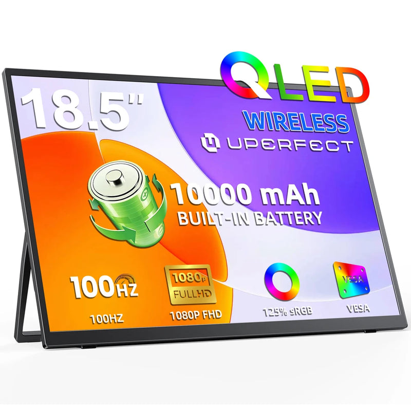 ម៉ូនីទ័រ QLED ចល័ត PERFECT ទំហំ 18.5 អ៊ីញ 100Hz ថ្ម 10000mAh អេក្រង់ឥតខ្សែ អេក្រង់ចល័ត សម្រាប់កុំព្យូទ័រយួរដៃ កុំព្យូទ័រលេងហ្គេម ទូរស័ព្ទ