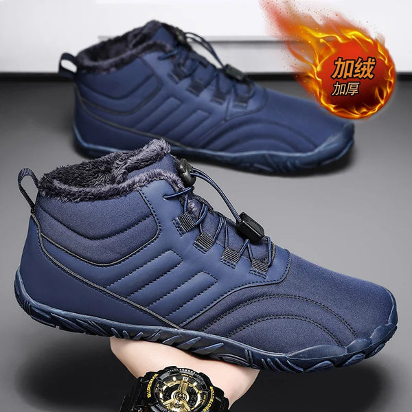 Men Women Winter Barefoot Boots Warm Fleece Lined Wide Toe Box Non Slip Outdoor Snow Hiking Shoes Minimalist Quick Release Laces