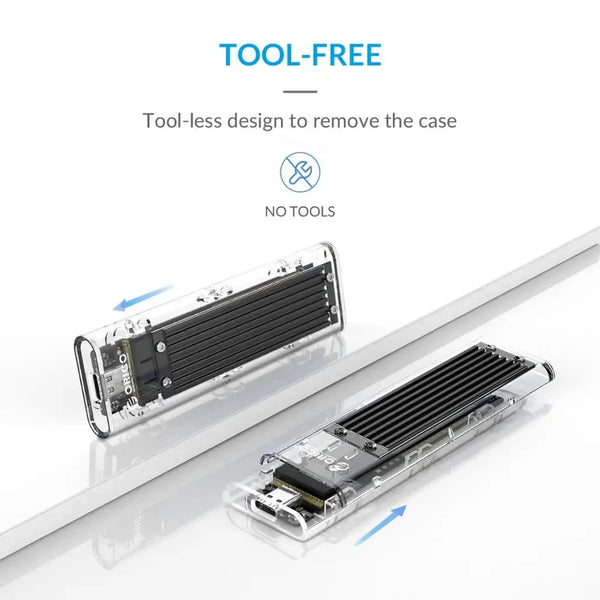 ORICO M2 SSD Case NVME SATA SSD Enclosure Tool Free 10Gbps M.2 to USB Type C Transparent External Adapter Support UASP Trim