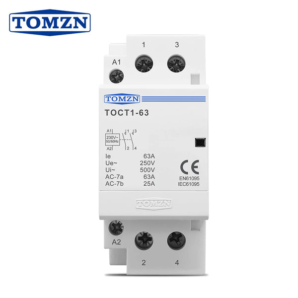 TOMZN TOCT1 2P 63A 220V/230V 50/60Hz Din Rail Household AC Modular Contactor 2NO or 2NC or 1NO 1NC