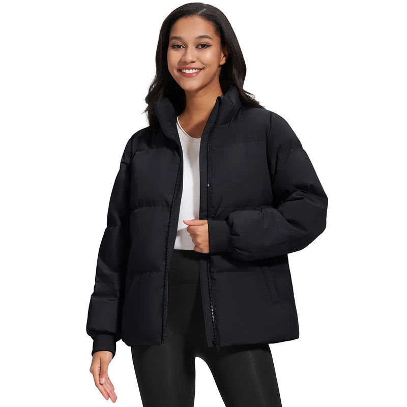 TACVASEN Womens Winter Padded Quilted Duck Down Coat Waterproof Warm Zip Up Daily Jacket Windproof Stand Collar Casual Jacket