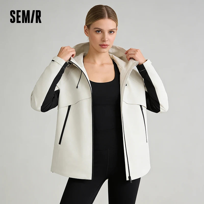 Semir Jacket For Woman Spring New Style Solid Color Loose Casual Top Waterproof Stain-Resistant Fashion Coat