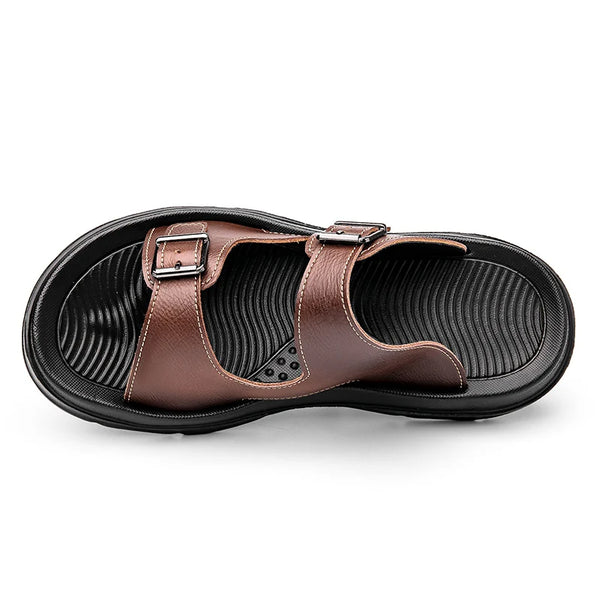 Summer Mens Thick Soles Bottom Platform Slippers Men Leather Slides Slippers Adjustable Brown Black Casual Sandals Comfortable
