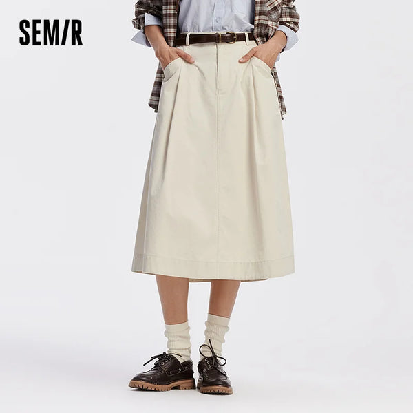 សំពត់ស្ត្រី Semir ធ្វើពីកប្បាសដុសខាត់ រាងមូល ដៃវែង រលុង ស្ទីលធម្មតា ខោរដូវស្លឹកឈើជ្រុះឆើតឆាយ ស្លៀកប្រចាំថ្ងៃ 2026