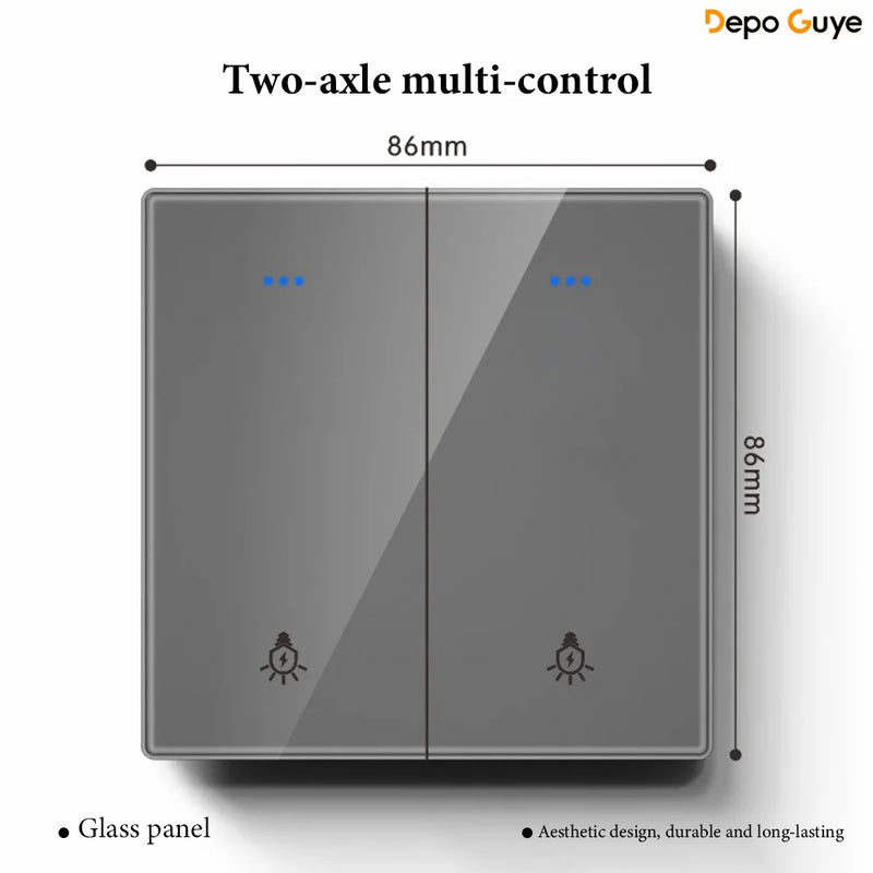 Grey Tempered Glass UK Standard 13A Wall Switch Socket with LED USB Type-C TV CAT6 Data Outlet British Electrical Wall Panel